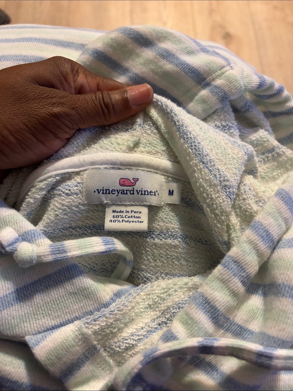 Vineyard Vines Light Blue & White Striped Sherpa-Lined Hoodie - Picture 6 of 6